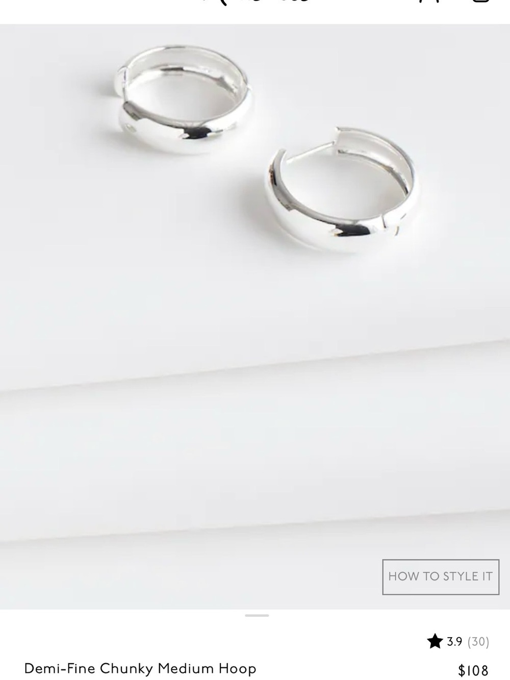 Madewell NWT Chunky Medium Demi-Fine Hoop Earrings - Silver NR281
